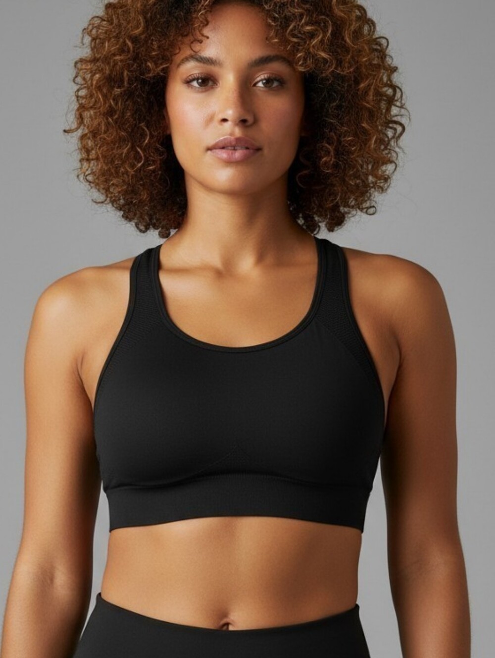 Seamless Black Racerback Sports Bra - Lightweight Support